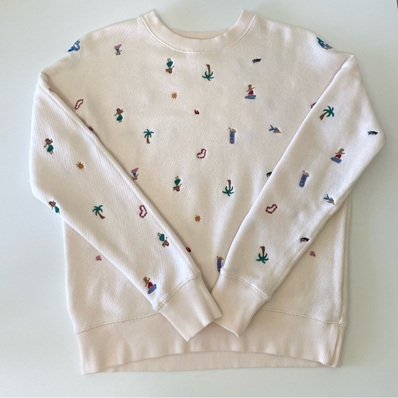 Madewell Lei-cation Embroidered Mainstay French Terry Pullover Sweatshirt Cream - Picture 10 of 16